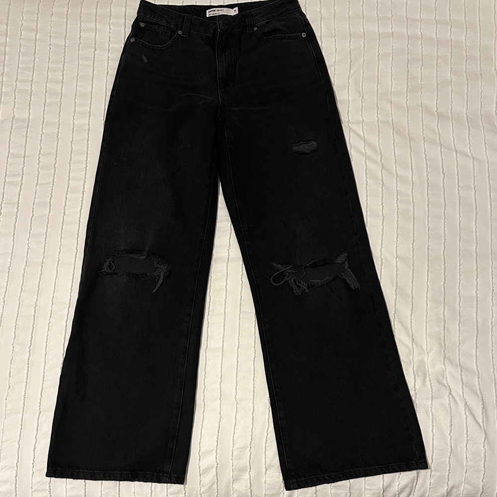 Garage Black Wide Leg Distressed Jeans